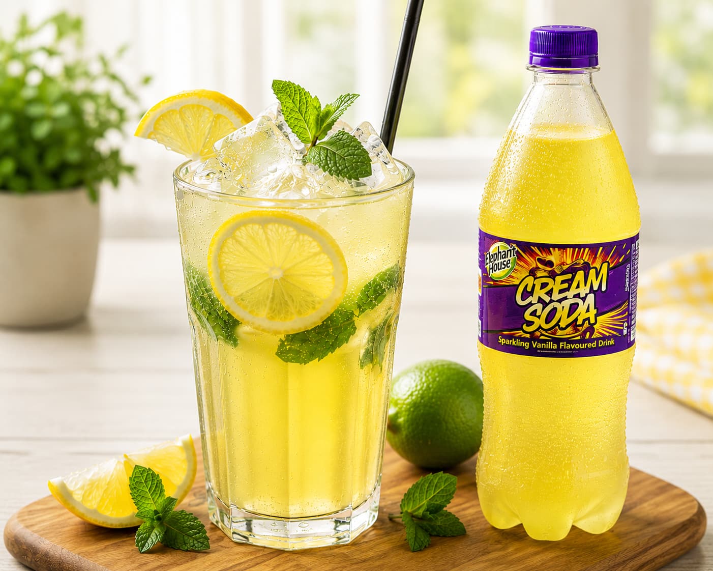 Chilled soft drinks and glasses