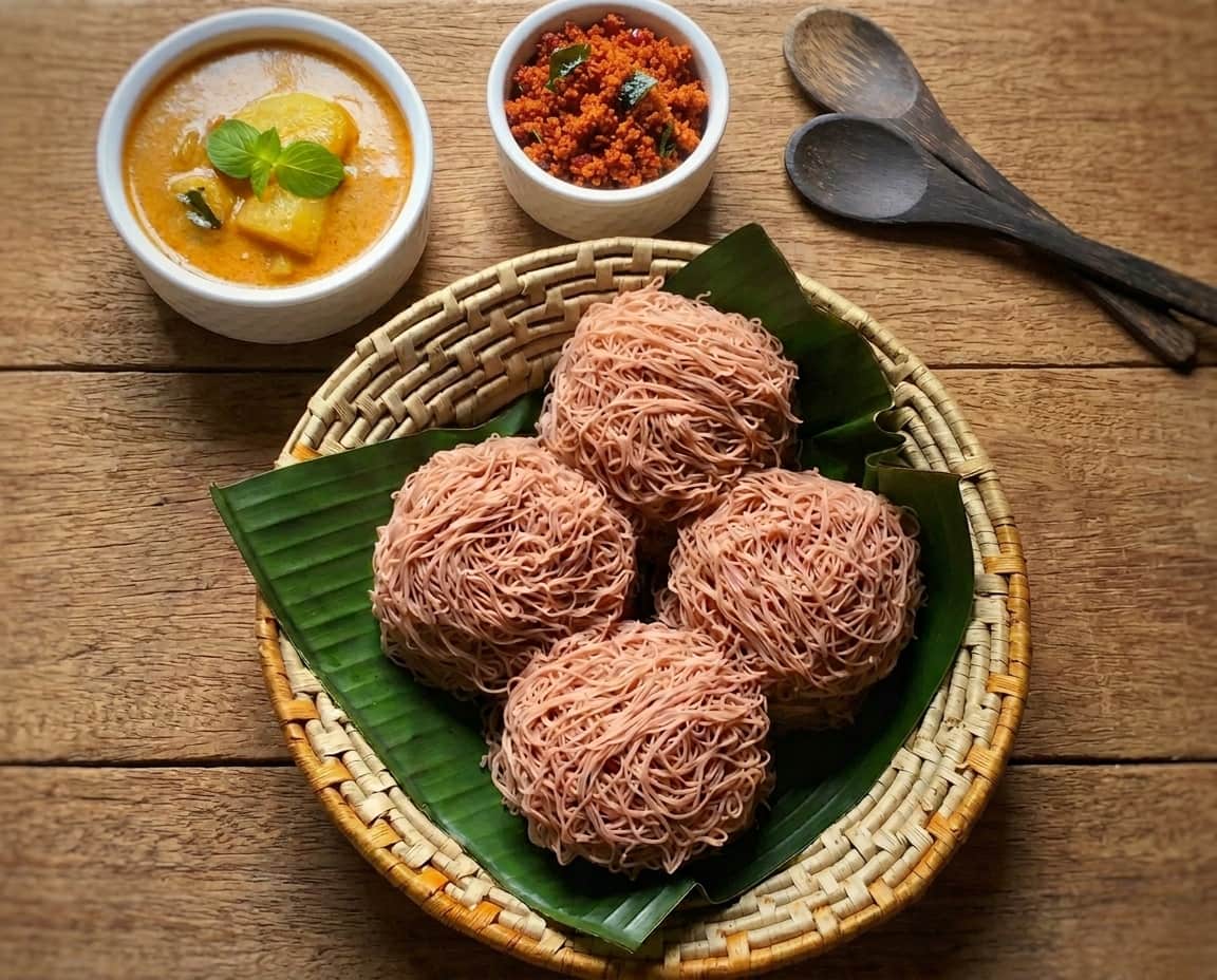 Steamed rice noodles and Sri Lankan breakfast