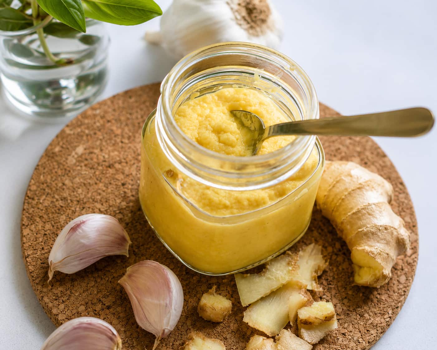 Fresh ginger root and garlic cloves