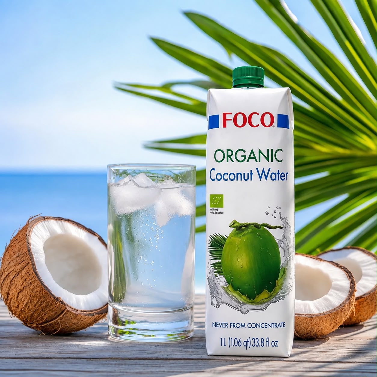 Chilled coconut drink serving