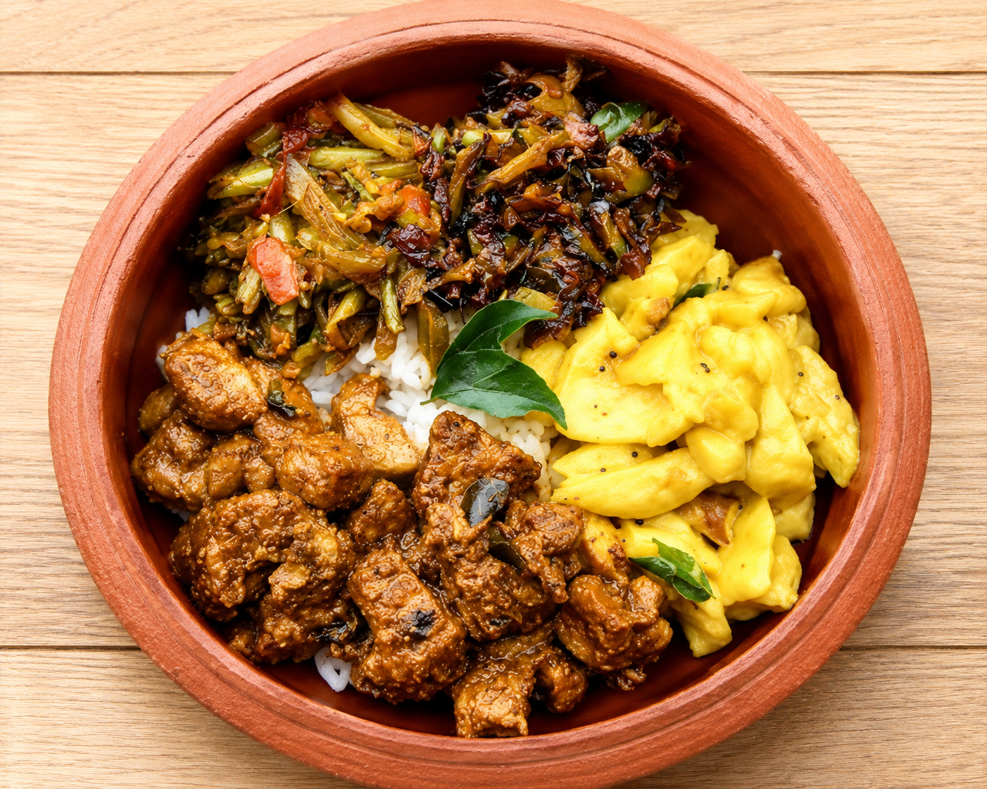 Traditional Sri Lankan rice and curry spread