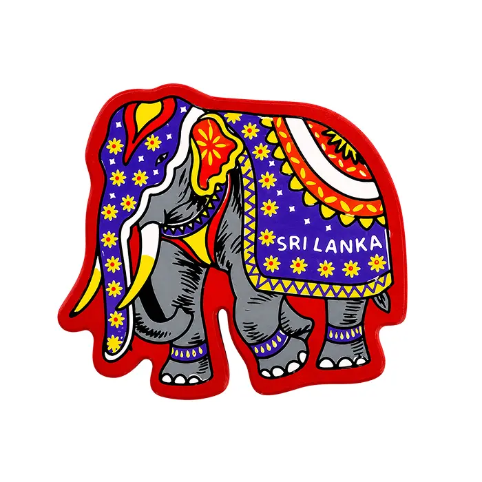 Sri Lankan Wooden Elephant Magnet 4cm - Red | ලී අලියා