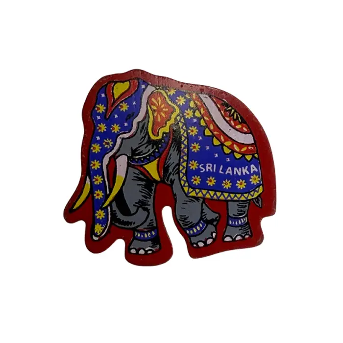 Sri Lankan Wooden Elephant Magnet 4cm - Red | ලී අලියා