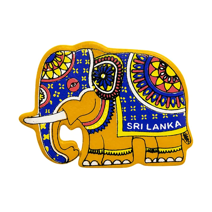 Sri Lankan Wooden Elephant Magnet 4cm - Yellow | ලී අලියා