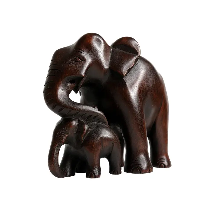 Sri Lankan Hand-Carved Wooden Mother and Baby Elephant 13cm | අතින් කැටයම් කළ ලී අලි මව සහ පැටවා