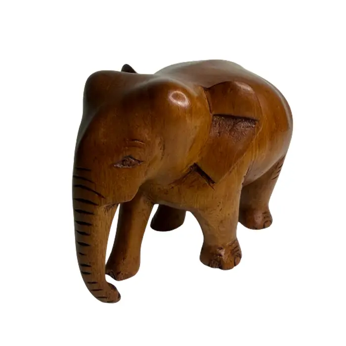 Sri Lankan Hand-Carved Wooden Elephant 10cm - Brown (Lowered Trunk) | ලී අලියා