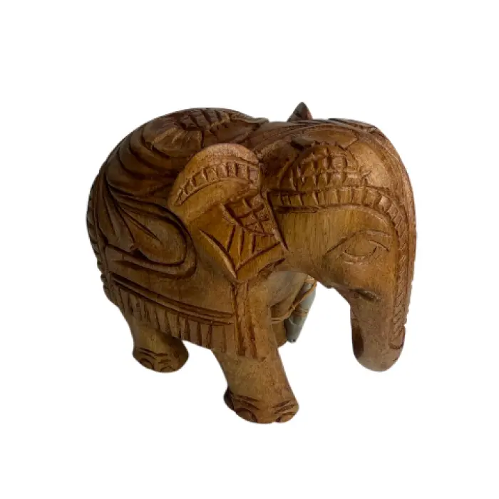 Hand-Carved Wooden Elephant 10cm | අතින් කැටයම් කළ ලී අලියා