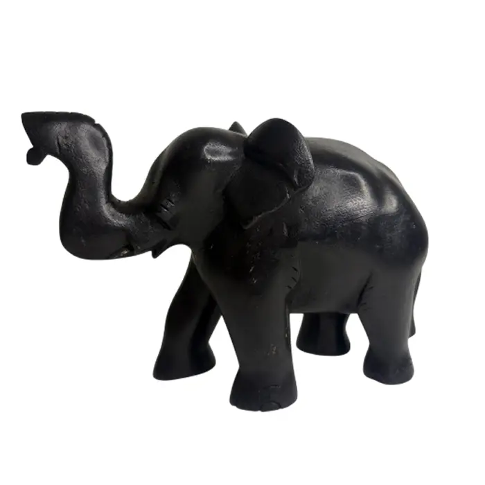 Sri Lankan Black Hand-Carved Wooden Elephant with Raised Trunk 15cm | අතින් කැටයම් කළ ලී අලියා