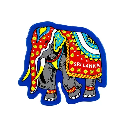 Sri Lankan Wooden Elephant Magnet 4cm - Blue | ලී අලියා