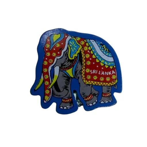 Sri Lankan Wooden Elephant Magnet 4cm - Blue | ලී අලියා