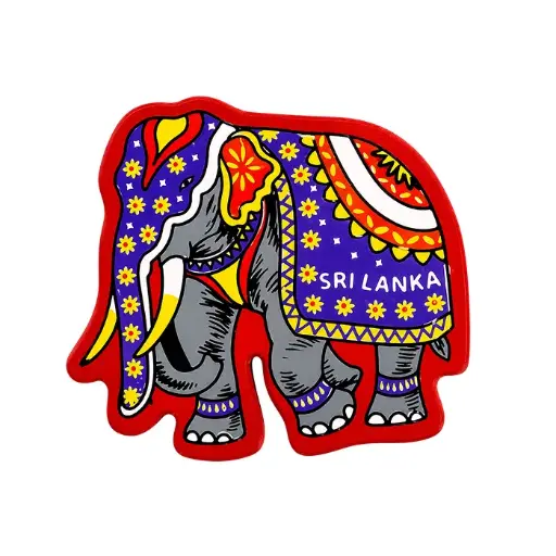 Sri Lankan Wooden Elephant Magnet 4cm - Red | ලී අලියා