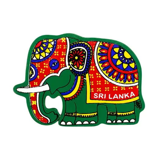 Sri Lankan Wooden Elephant Magnet 4cm - Green | ලී අලියා