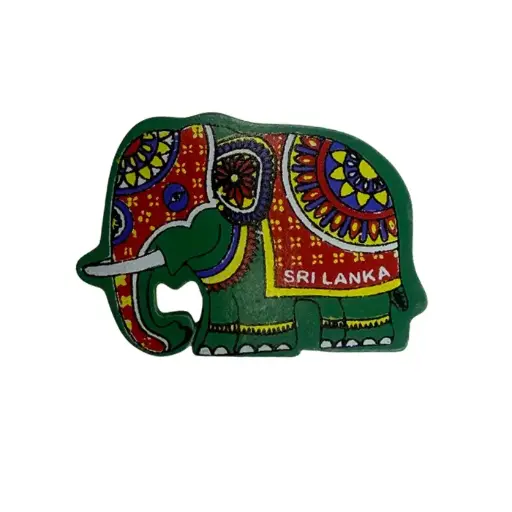 Sri Lankan Wooden Elephant Magnet 4cm - Green | ලී අලියා