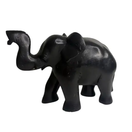 Sri Lankan Black Hand-Carved Wooden Elephant with Raised Trunk 15cm | අතින් කැටයම් කළ ලී අලියා
